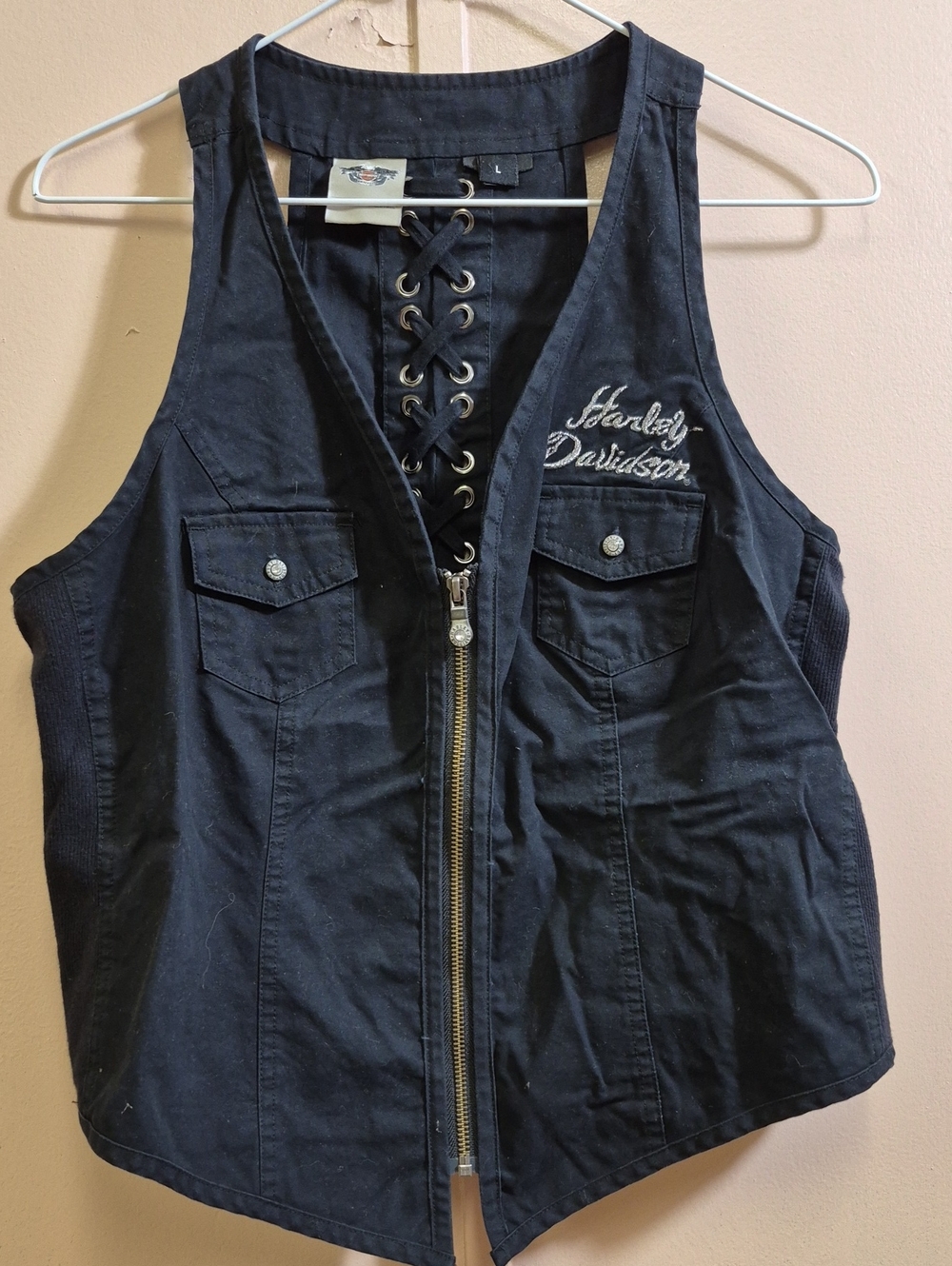 Vintage Harley-Davidson Black Lace-Up Corset Halter Vest Top โ Size Large